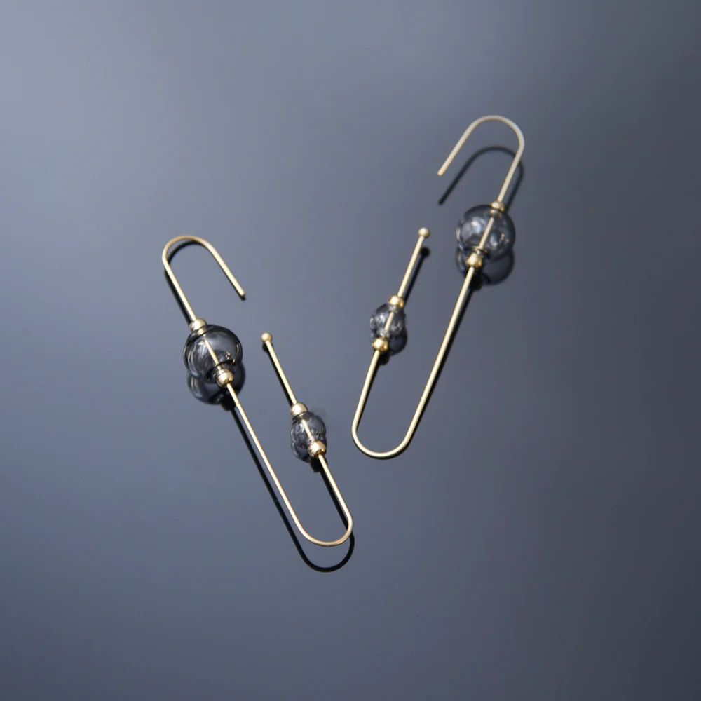 Harp Hoop Earrings: Satin Gold + Grey