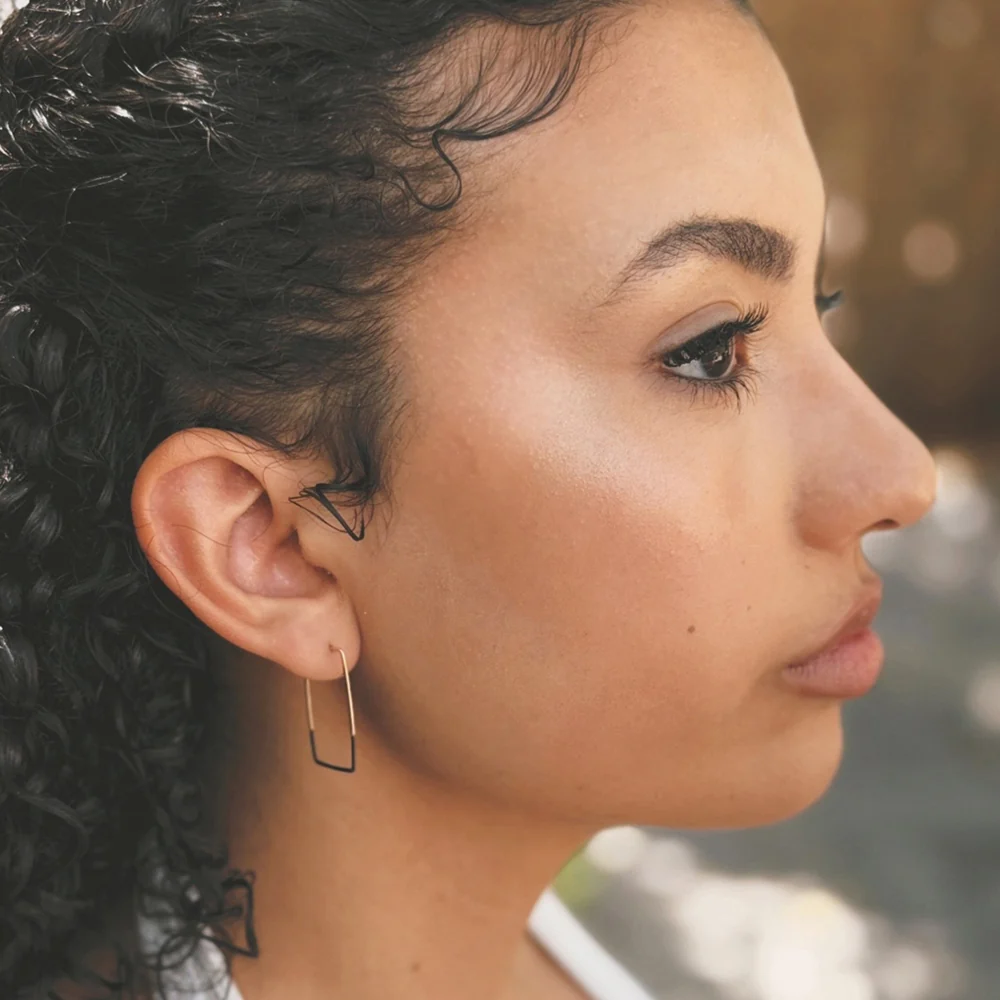 Patina Dipped Mini Rectangle Hoops - Image 2