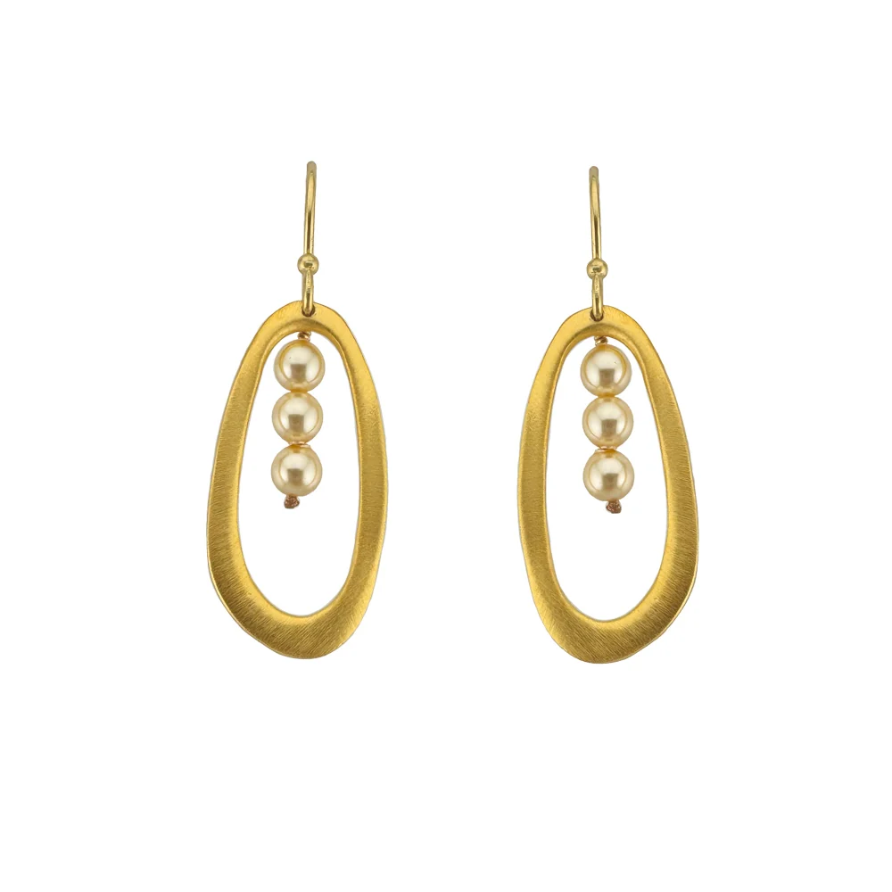 Three Pearls in Oval Earrings
