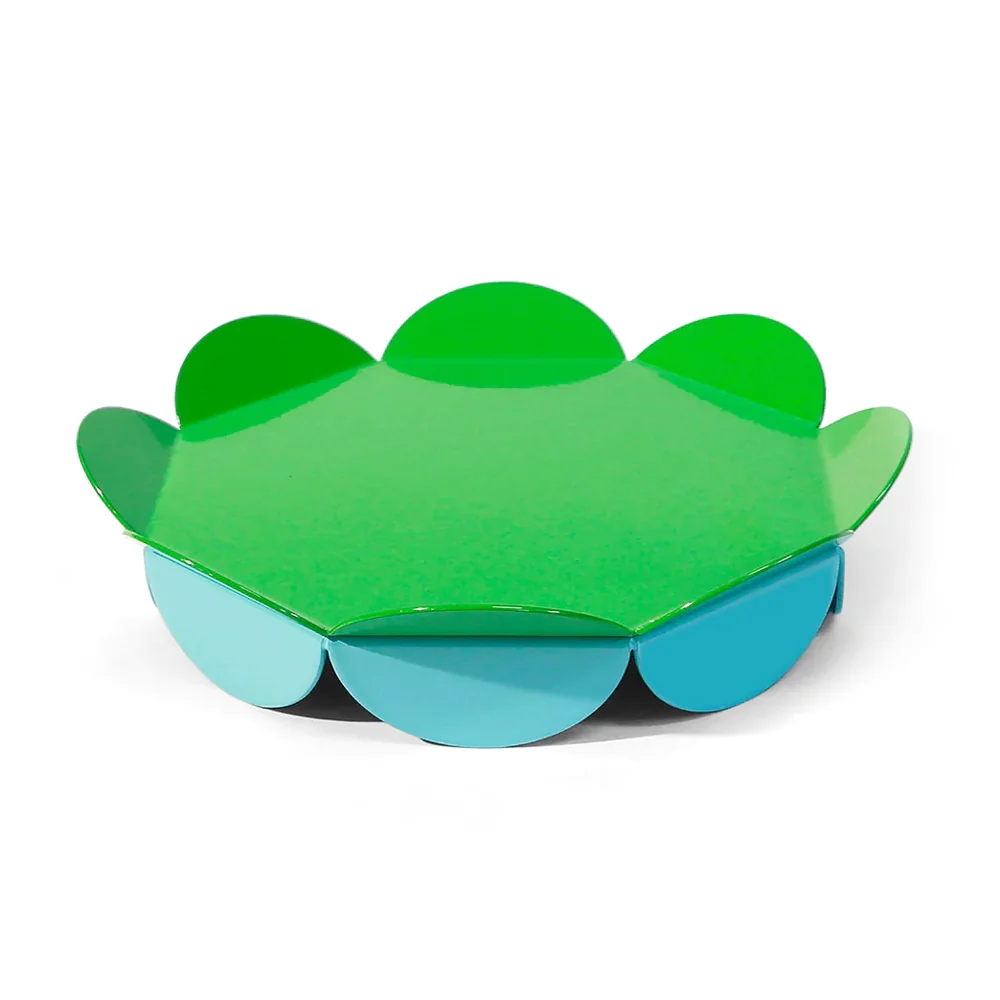 Large Flower Serving Stand: Green + Blue