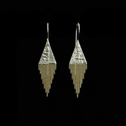 Lil Triangle Dangle Silver + Brass Earrings