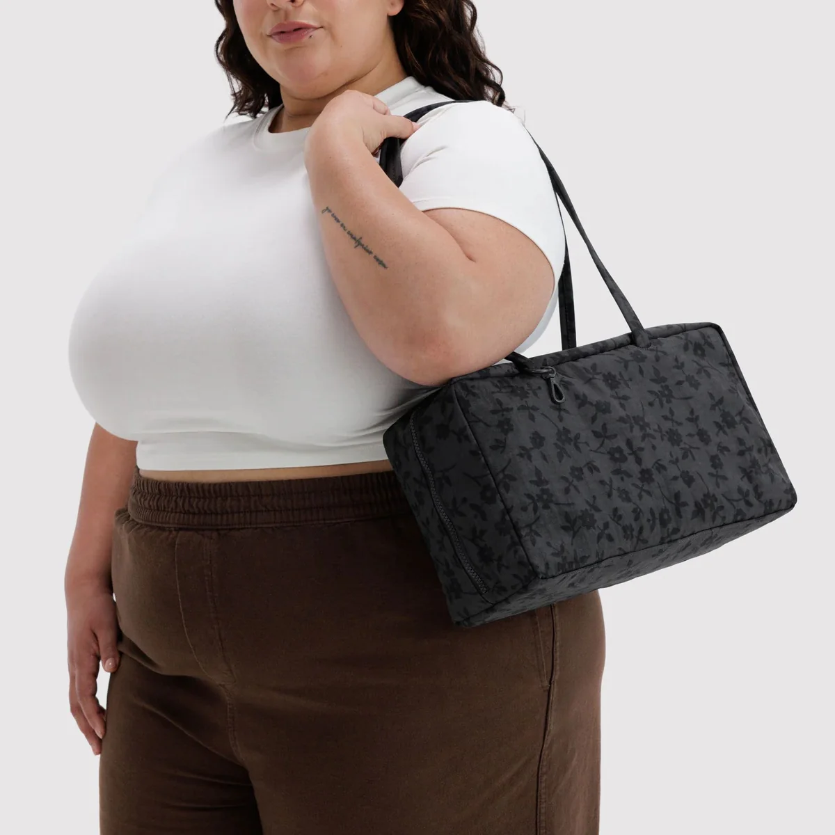 Medium Nylon Bowler Bag: Charcoal Ditsy Floral - Image 2