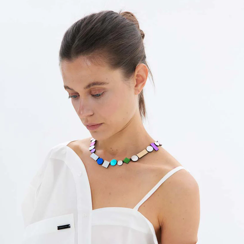 Bauhaus Silver and Rainbow Necklace - Image 4