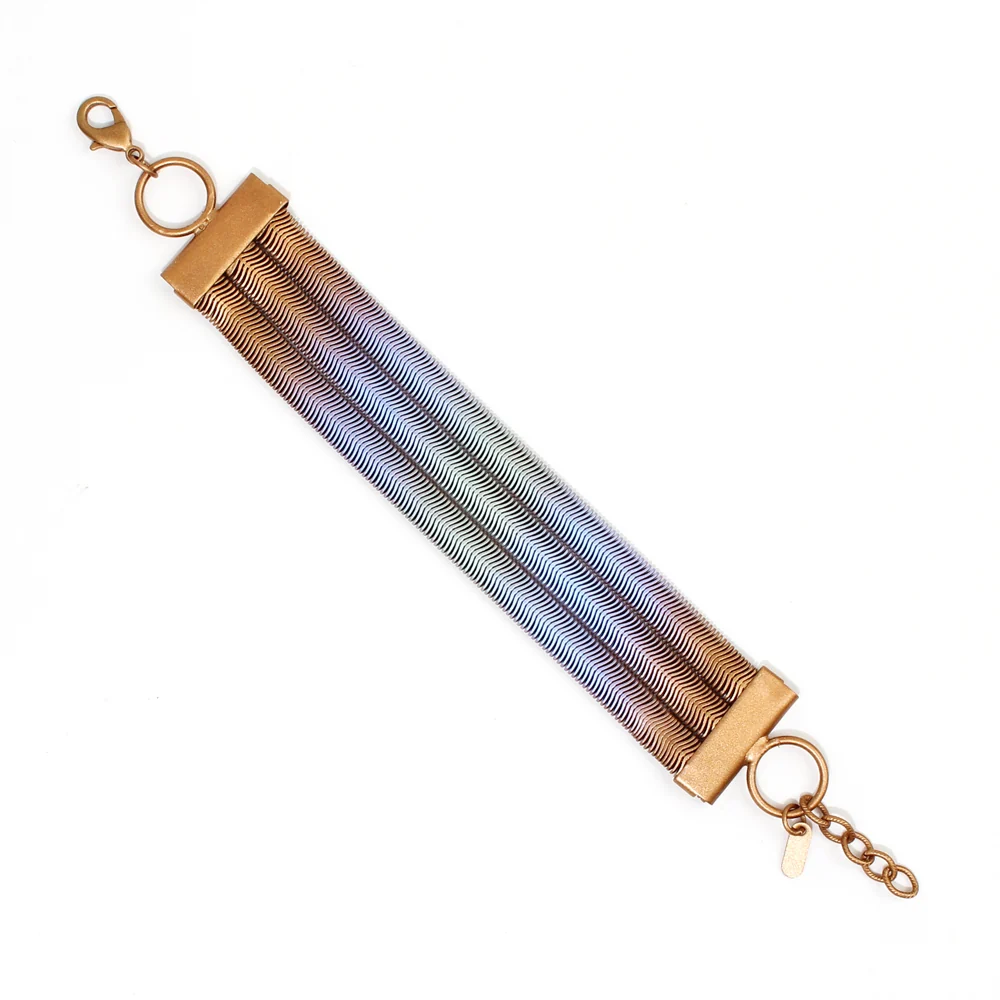 Triple Snake Chain Bracelet: Green + Blue Pearl - Image 3