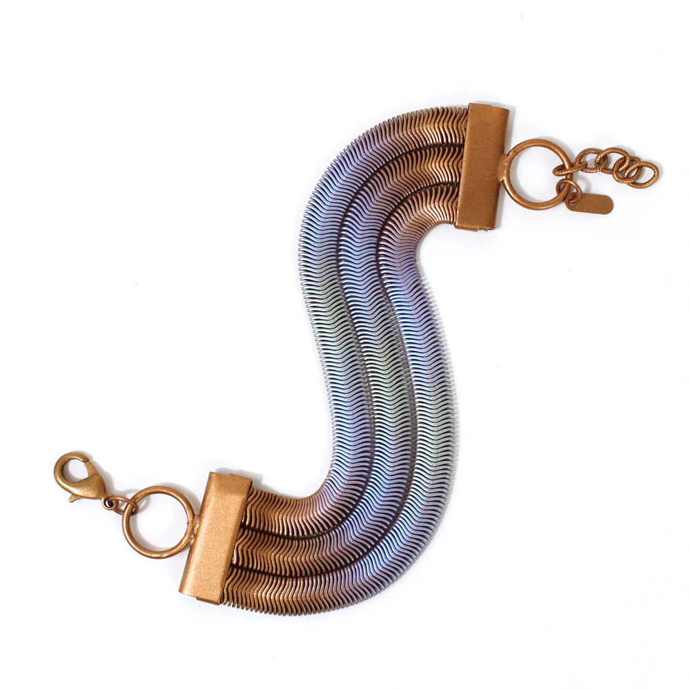 Triple Snake Chain Bracelet: Green + Blue Pearl - Image 4