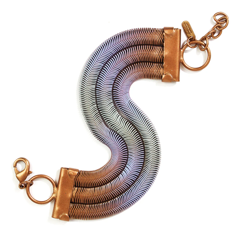 Triple Snake Chain Bracelet: Green + Blue Pearl - Image 5